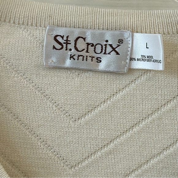 Vintage Cream V-Neck Sweater with Gray and Black Dotted Stripes Large - Picture 7 of 9